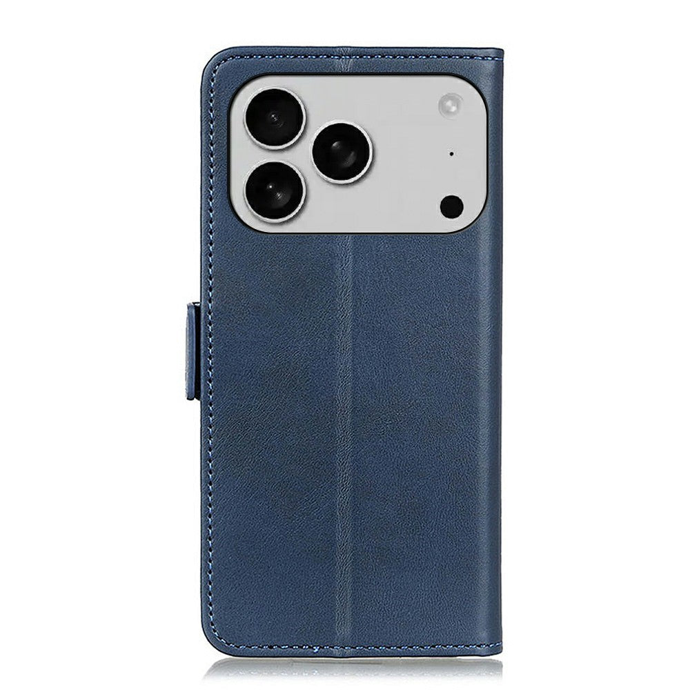 For iPhone 17 Pro Max Case Stand Cowhide Texture PU Leather Phone Cover - Blue
