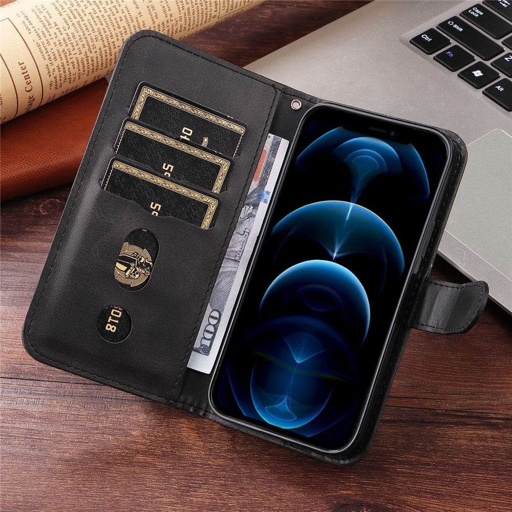 For iPhone 17 Pro Max PU Leather Cases with Zipper Pocket Wallet Phone Cover Stand - Black