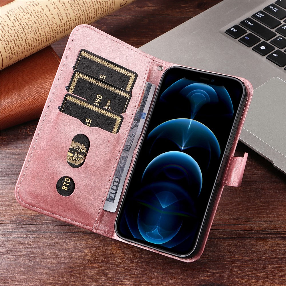 For iPhone 17 Pro Max PU Leather Cases with Zipper Pocket Wallet Phone Cover Stand - Pink