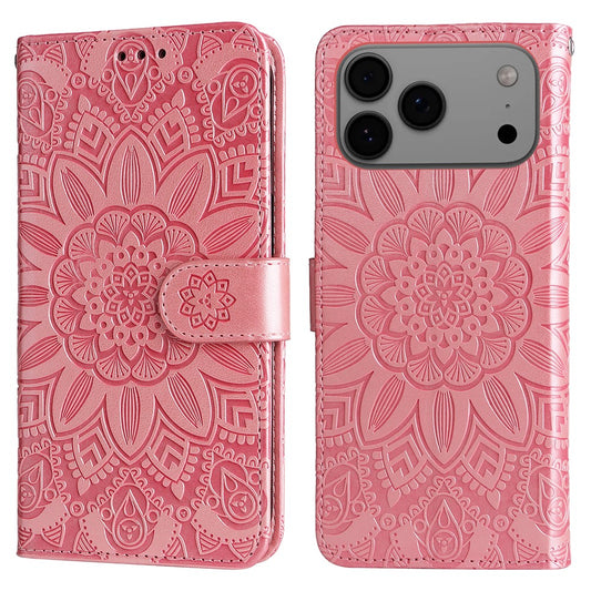 For iPhone 17 Pro Max Case Sunflower Imprint Leather Wallet Phone Cover - Pink