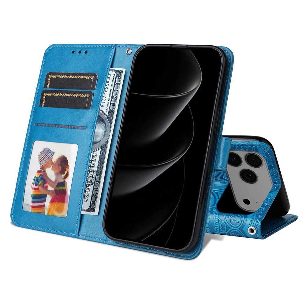 For iPhone 17 Pro Max Case Sunflower Imprint Leather Wallet Phone Cover - Blue 