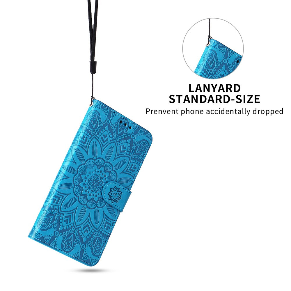 For iPhone 17 Pro Max Case Sunflower Imprint Leather Wallet Phone Cover - Blue 