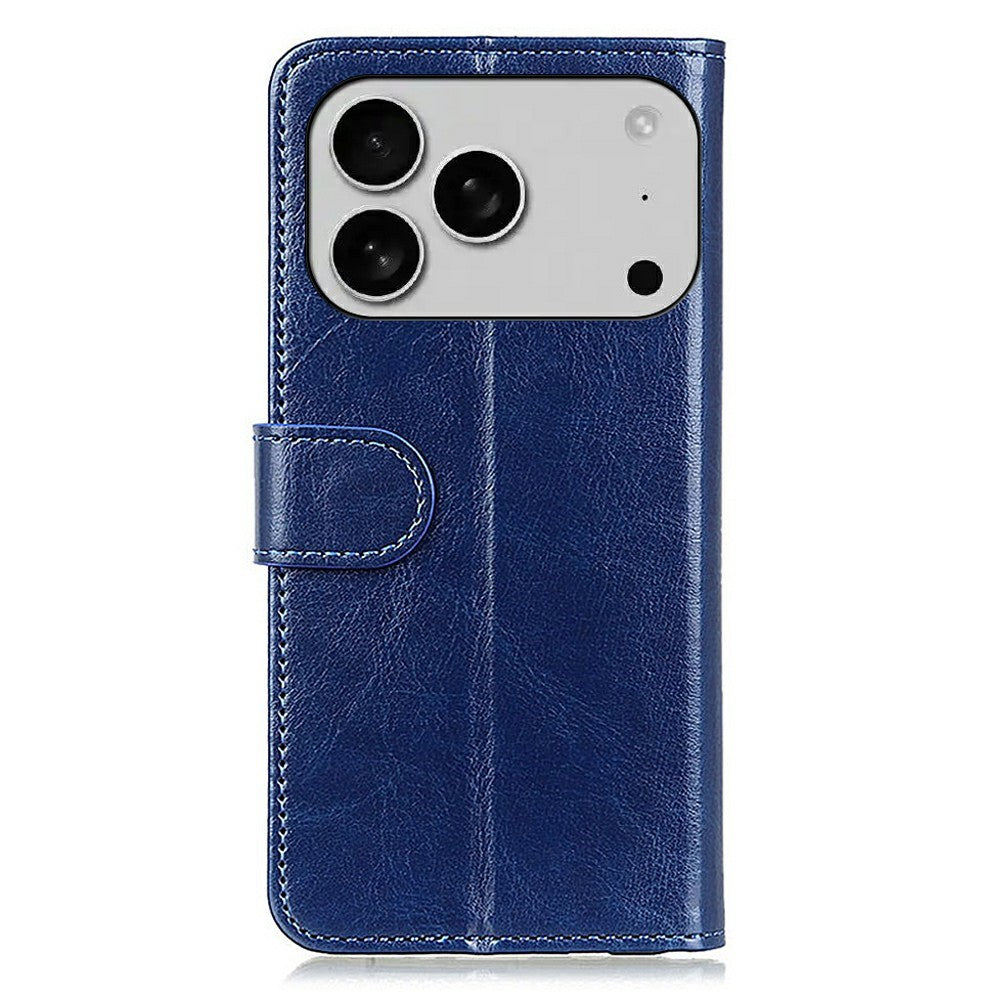 For iPhone 17 Pro Max Case Crazy Horse Texture PU Leather Phone Stand Cover - Blue