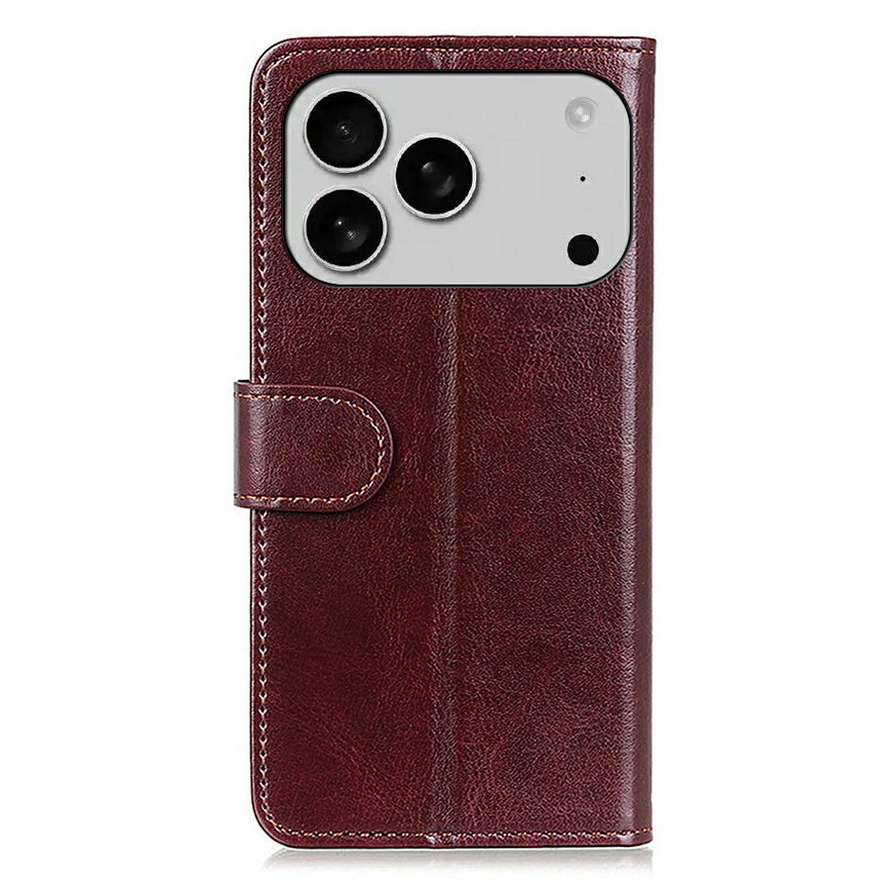 For iPhone 17 Pro Max Case Crazy Horse Texture PU Leather Phone Stand Cover - Brown