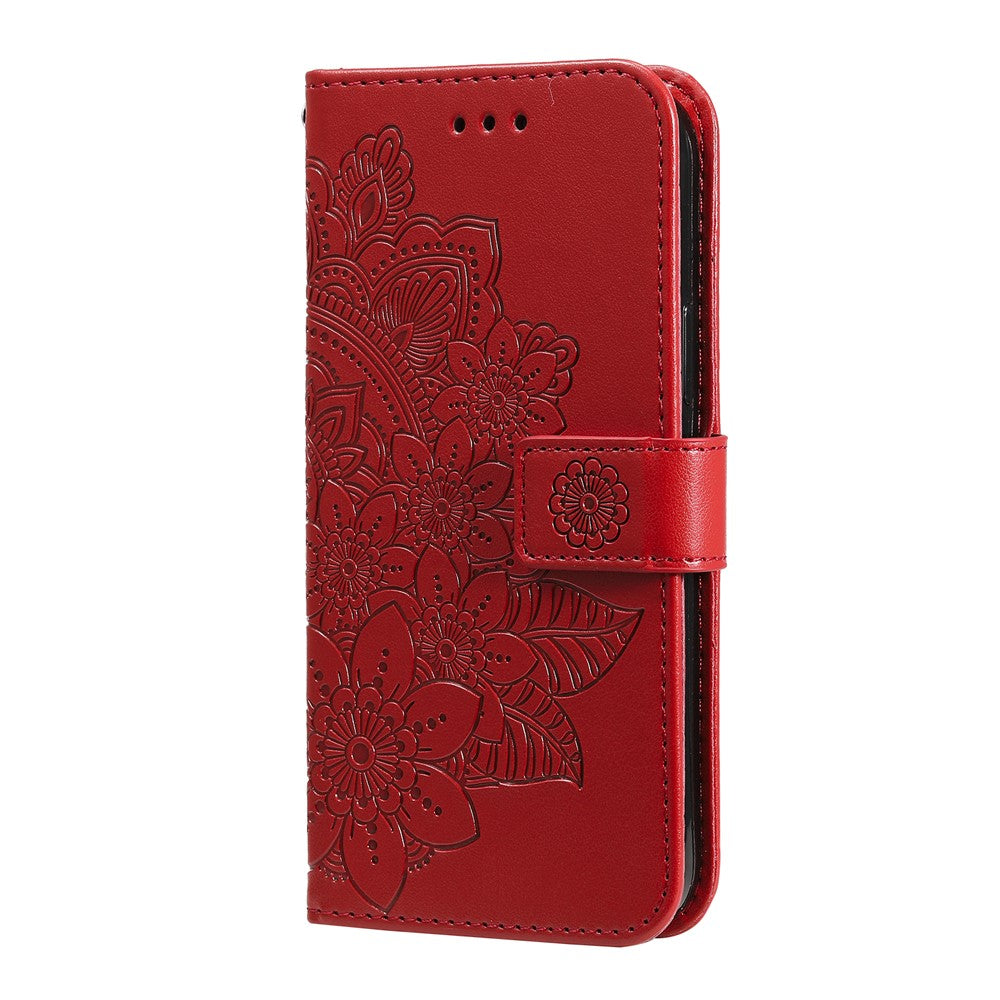 For iPhone 17 Pro Max Case Floral Pattern PU Leather Wallet Stand Phone Cover - Red