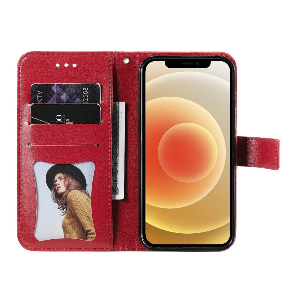 For iPhone 17 Pro Max Case Floral Pattern PU Leather Wallet Stand Phone Cover - Red