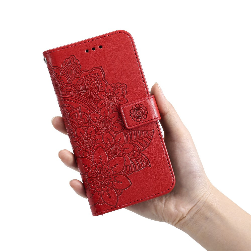 For iPhone 17 Pro Max Case Floral Pattern PU Leather Wallet Stand Phone Cover - Red