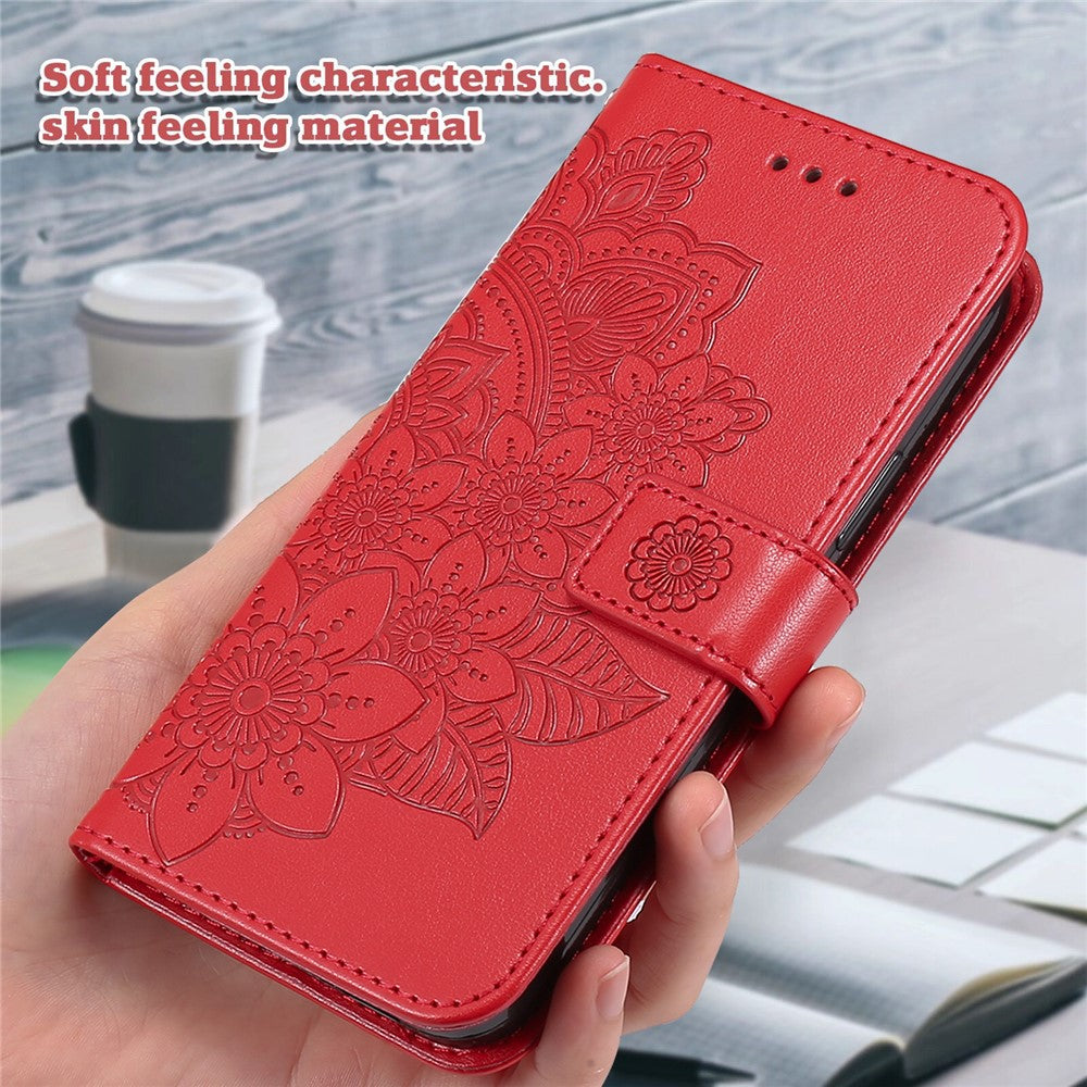 For iPhone 17 Pro Max Case Floral Pattern PU Leather Wallet Stand Phone Cover - Red