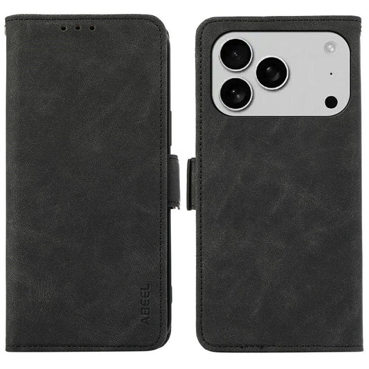 ABEEL For iPhone 17 Pro Max Case PU Leather Folio Stand View RFID Blocking Phone Cover - Black