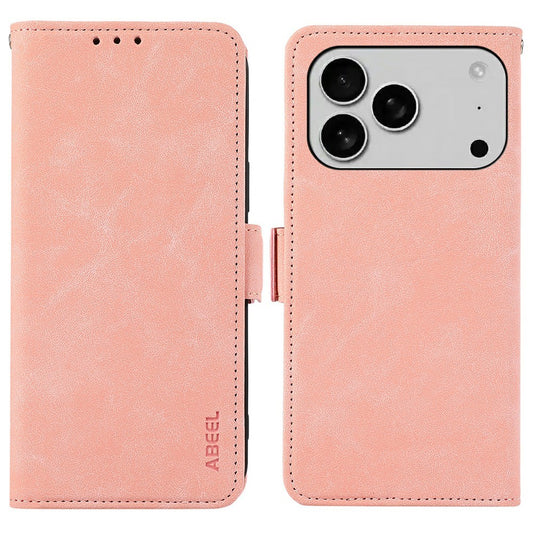 ABEEL For iPhone 17 Pro Max Case PU Leather Folio Stand View RFID Blocking Phone Cover - Pink