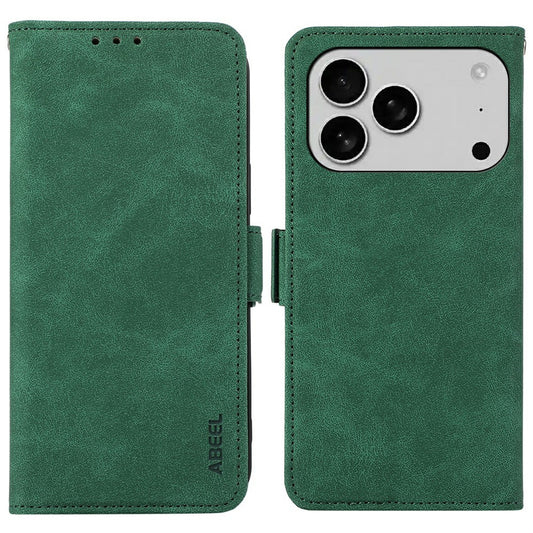 ABEEL For iPhone 17 Pro Max Case PU Leather Folio Stand View RFID Blocking Phone Cover - Green