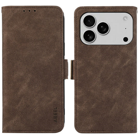 ABEEL For iPhone 17 Pro Max Case PU Leather Folio Stand View RFID Blocking Phone Cover - Brown
