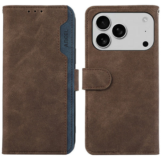 ABEEL For iPhone 17 Pro Max Case Color Splicing Leather Flip Phone Cover RFID Blocking - Brown