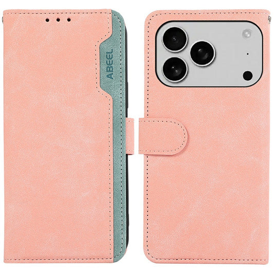 ABEEL For iPhone 17 Pro Max Case Color Splicing Leather Flip Phone Cover RFID Blocking - Pink