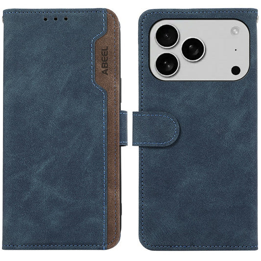 ABEEL For iPhone 17 Pro Max Case Color Splicing Leather Flip Phone Cover RFID Blocking - Blue