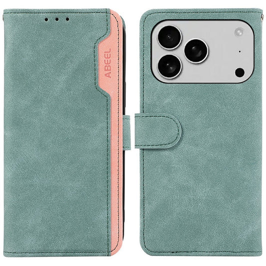 ABEEL For iPhone 17 Pro Max Case Color Splicing Leather Flip Phone Cover RFID Blocking - Baby Blue