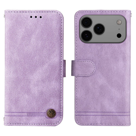 For iPhone 17 Pro Max Leather Wallet Cases Skin Touch Phone Cover Stand with Strap - Purple