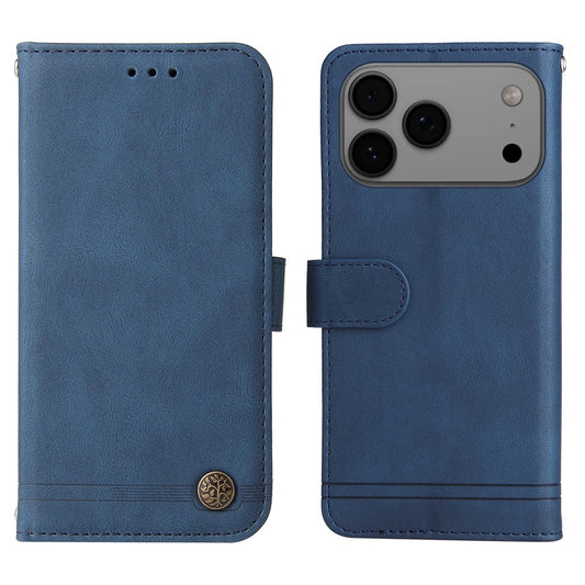 For iPhone 17 Pro Max Leather Wallet Cases Skin Touch Phone Cover Stand with Strap - Blue