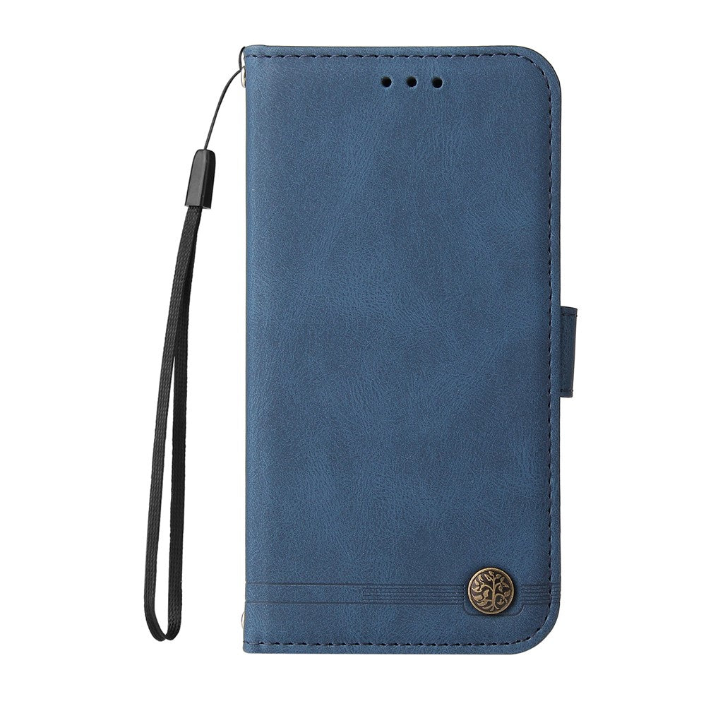 For iPhone 17 Pro Max Leather Wallet Cases Skin Touch Phone Cover Stand with Strap - Blue