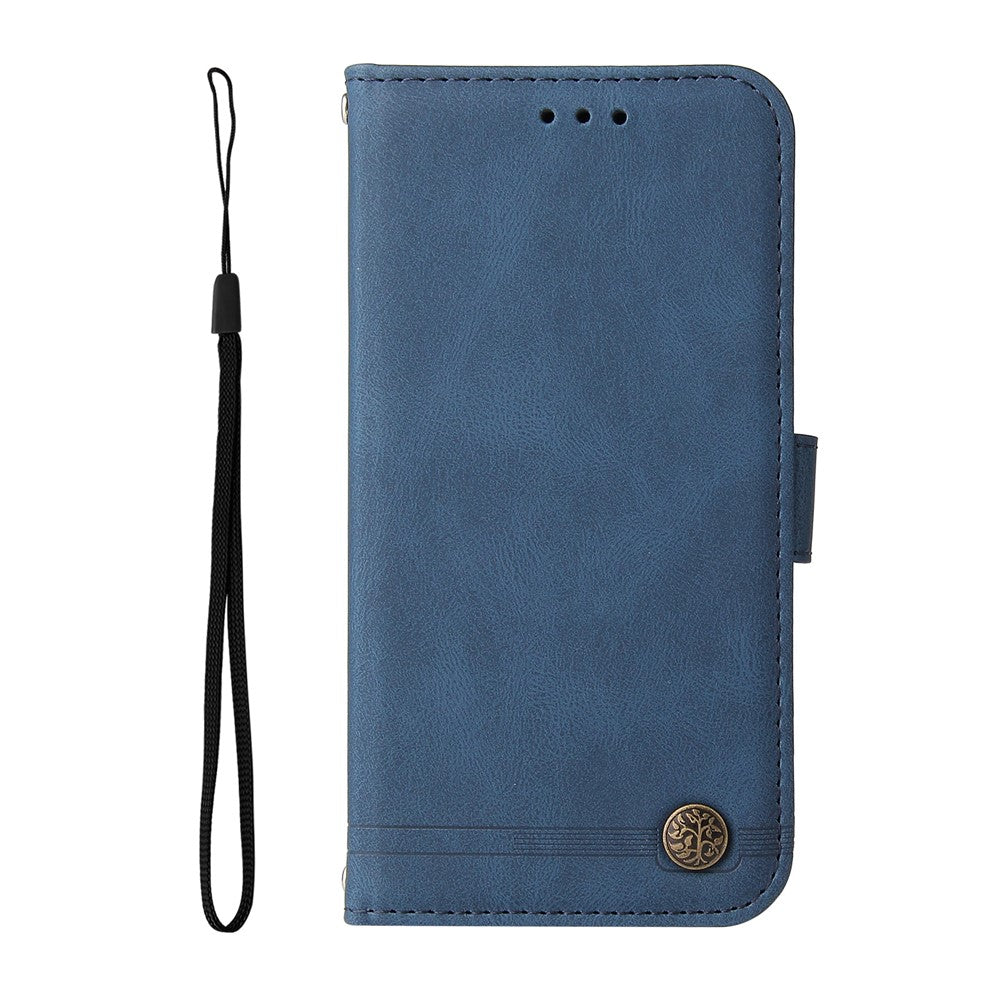 For iPhone 17 Pro Max Leather Wallet Cases Skin Touch Phone Cover Stand with Strap - Blue