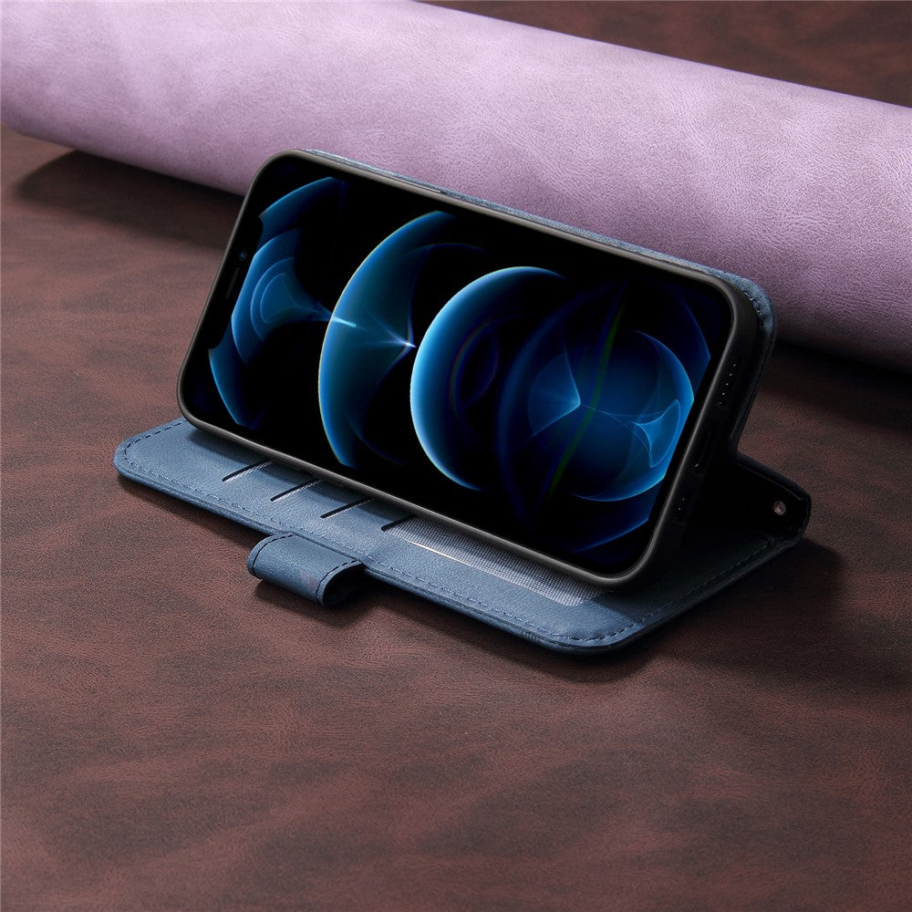 For iPhone 17 Pro Max Leather Wallet Cases Skin Touch Phone Cover Stand with Strap - Blue