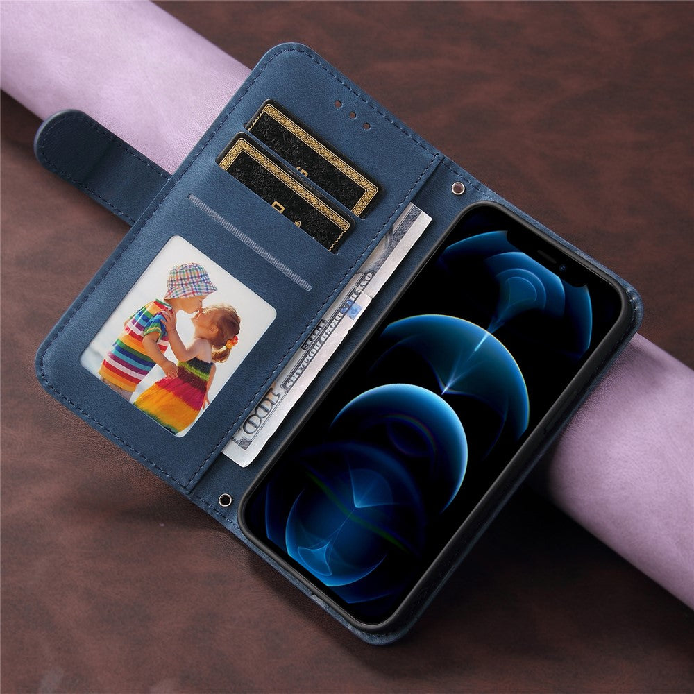 For iPhone 17 Pro Max Leather Wallet Cases Skin Touch Phone Cover Stand with Strap - Blue