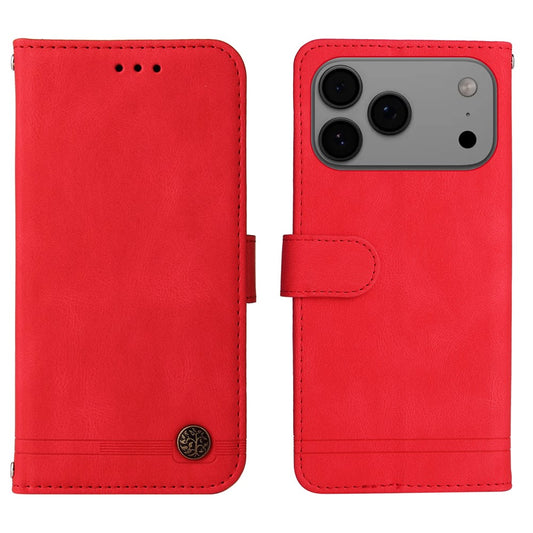 For iPhone 17 Pro Max Leather Wallet Cases Skin Touch Phone Cover Stand with Strap - Red