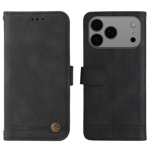 For iPhone 17 Pro Max Leather Wallet Cases Skin Touch Phone Cover Stand with Strap - Black