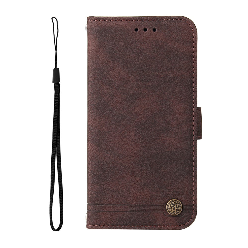 For iPhone 17 Pro Max Leather Wallet Cases Skin Touch Phone Cover Stand with Strap - Brown
