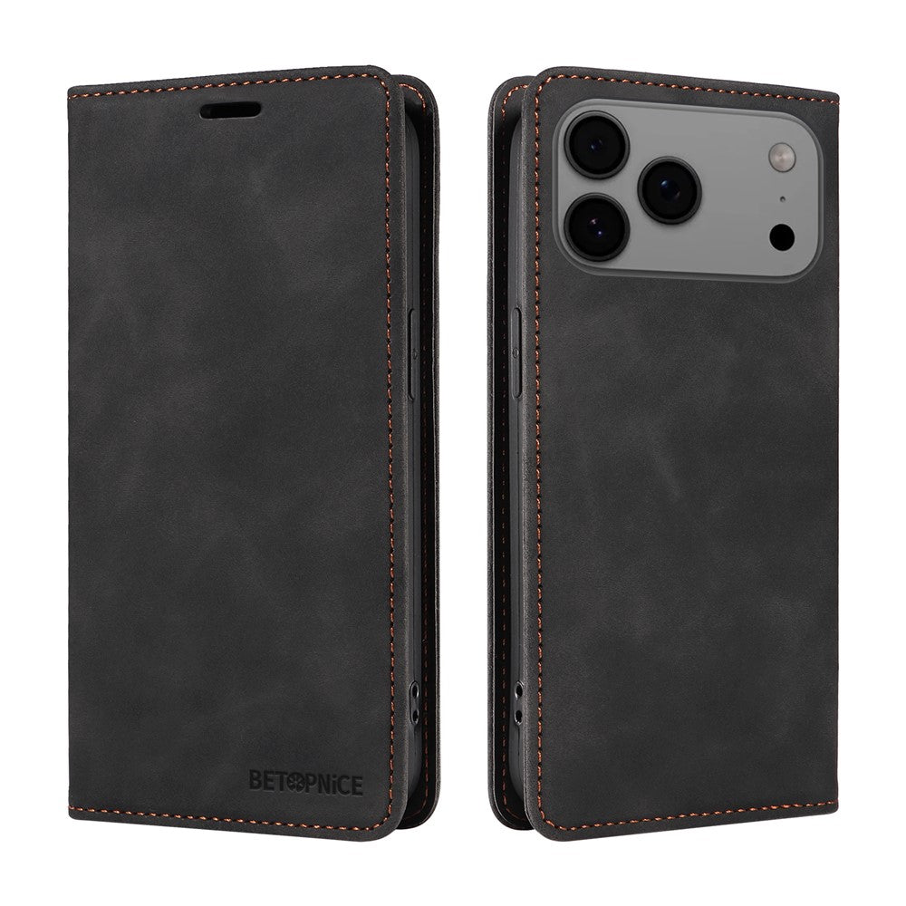 For iPhone 17 Pro Max Case BETOPNICE Magnetic Closure RFID Blocking Wallet Stand Leather Phone Cover - Black