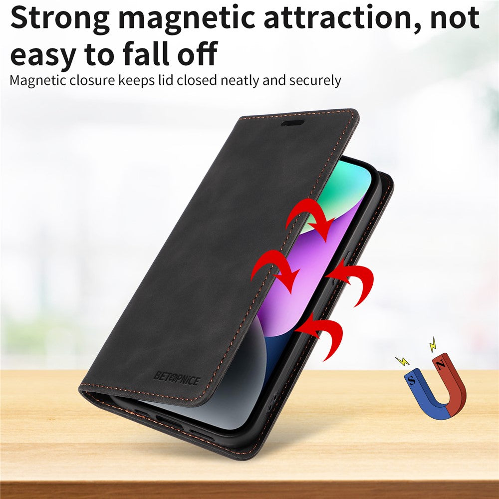 For iPhone 17 Pro Max Case BETOPNICE Magnetic Closure RFID Blocking Wallet Stand Leather Phone Cover - Black
