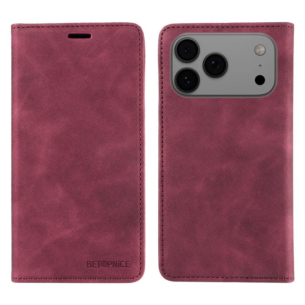 For iPhone 17 Pro Max Case BETOPNICE Magnetic Closure RFID Blocking Wallet Stand Leather Phone Cover - Red