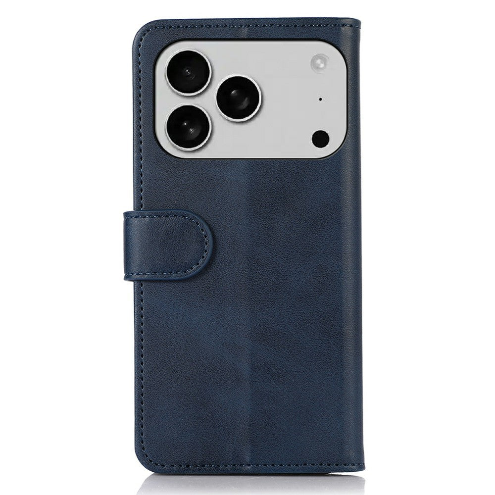 For iPhone 17 Pro Max Case Cowhide Texture Leather Wallet Phone Cover with Stand - Blue