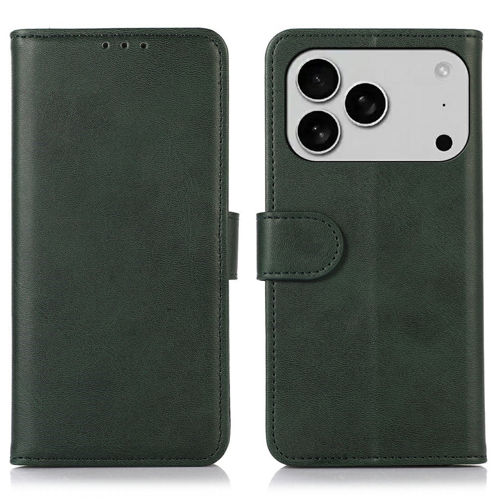 For iPhone 17 Pro Max Case Cowhide Texture Leather Wallet Phone Cover with Stand - Green