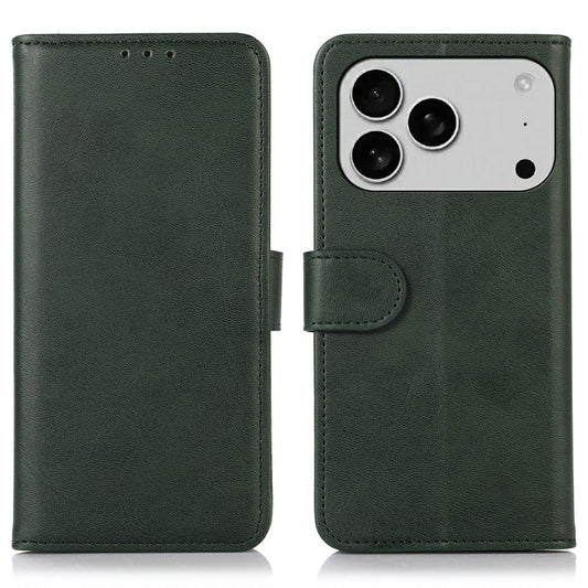 For iPhone 17 Pro Max Case Cowhide Texture Leather Wallet Phone Cover with Stand - Green