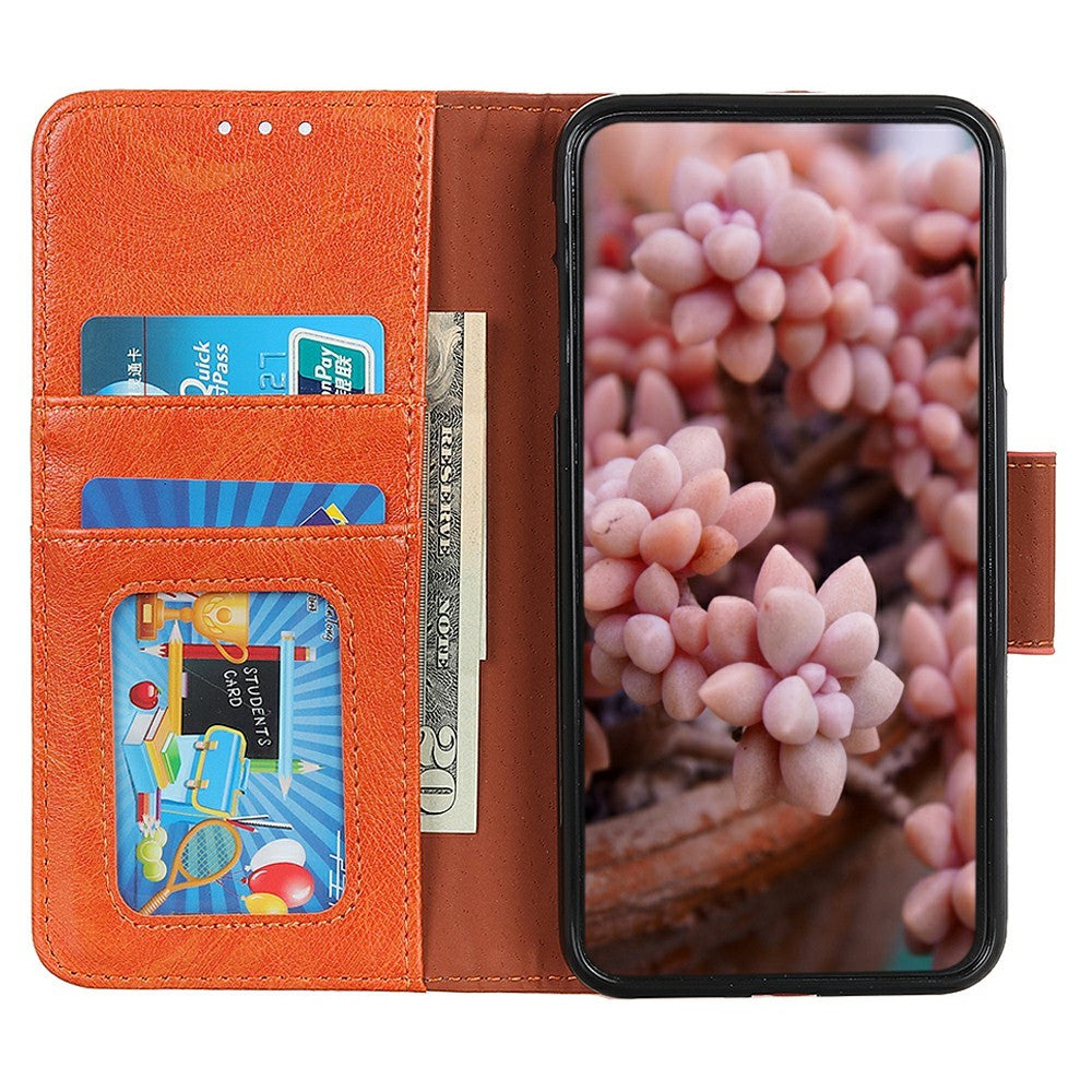 For iPhone 17 Pro Max Case Nappa Texture Split Leather Wallet Phone Cover - Orange