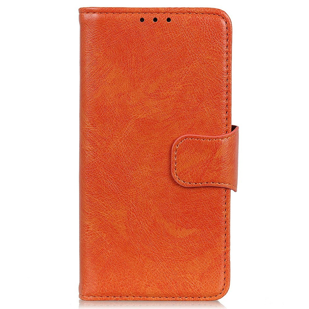 For iPhone 17 Pro Max Case Nappa Texture Split Leather Wallet Phone Cover - Orange