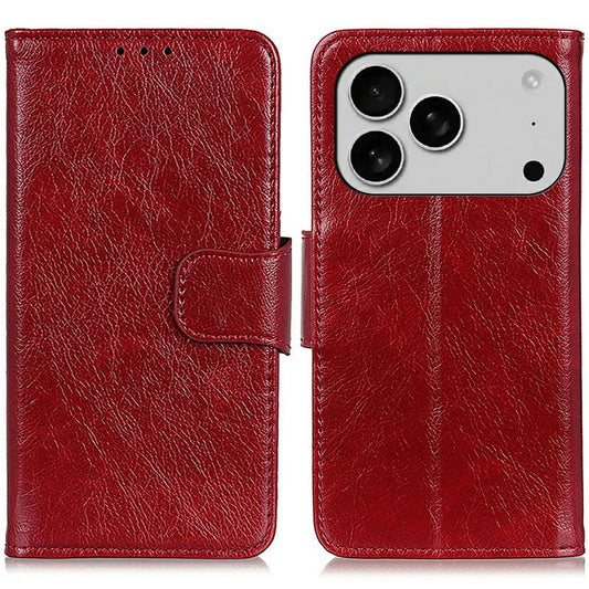 For iPhone 17 Pro Max Case Nappa Texture Split Leather Wallet Phone Cover - Red