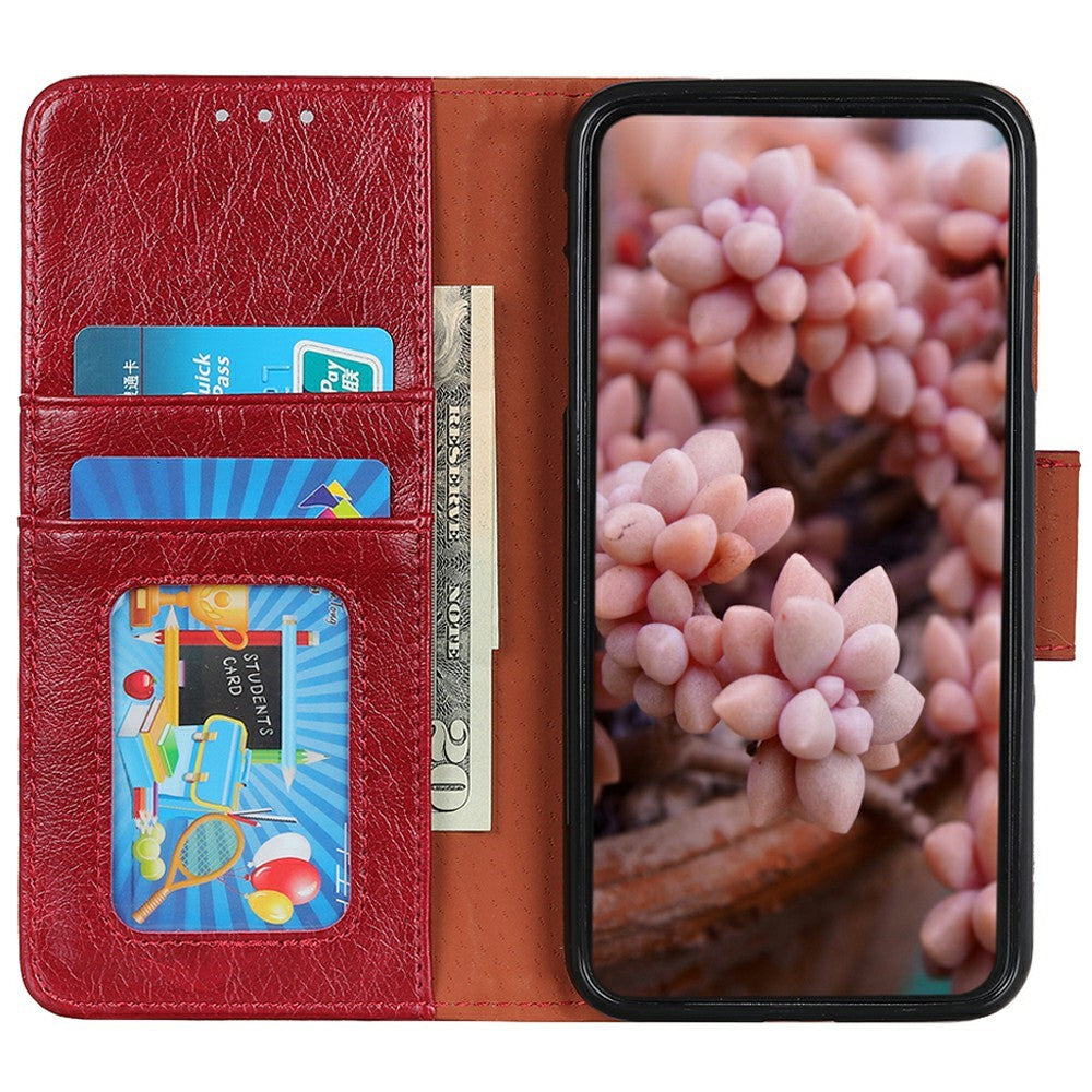 For iPhone 17 Pro Max Case Nappa Texture Split Leather Wallet Phone Cover - Red
