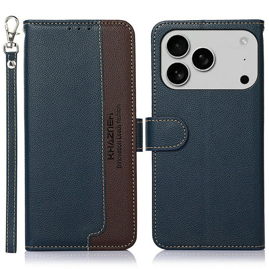 KHAZNEH For iPhone 17 Pro Max Case RFID Blocking Wallet PU Leather Phone Cover - Blue