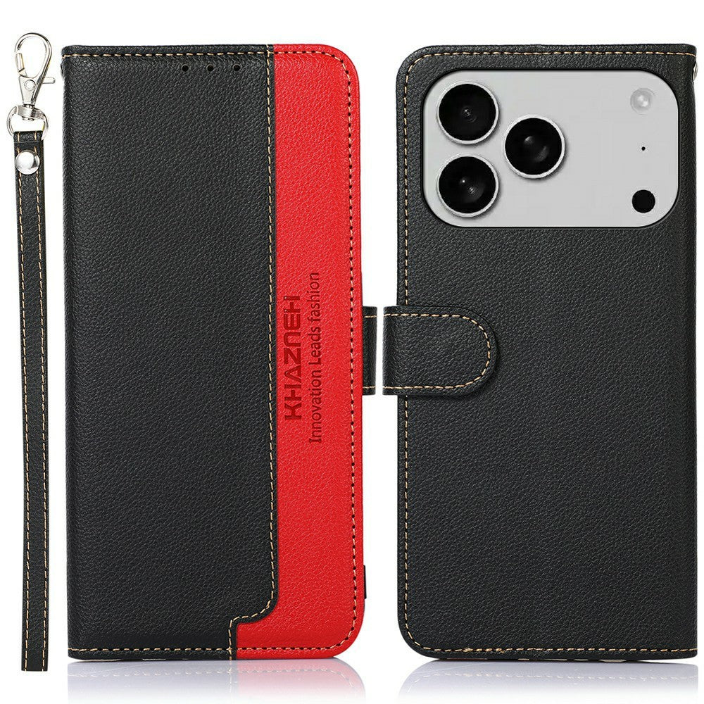 KHAZNEH For iPhone 17 Pro Max Case RFID Blocking Wallet PU Leather Phone Cover - Black