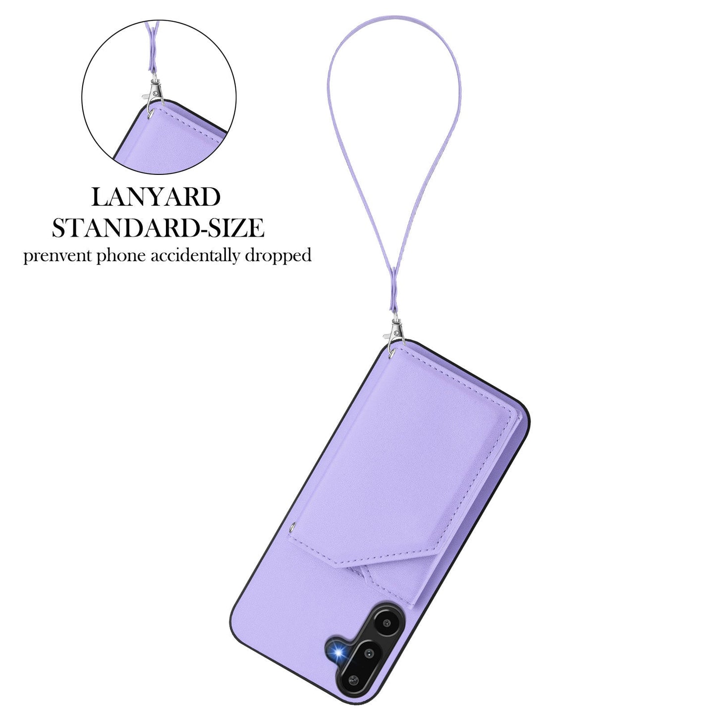 For Samsung Galaxy F16 5G / Galaxy M16 5G Case Card Holder Kickstand Skin-Touch Phone Cover with Wrist Strap - Light Purple