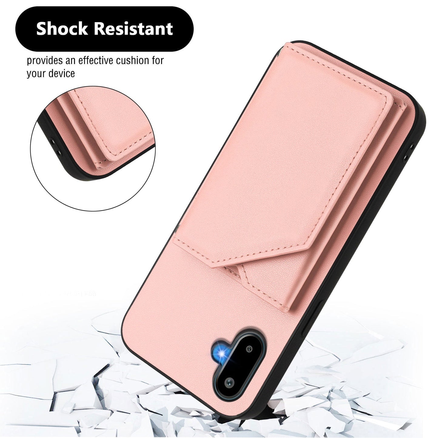 For Samsung Galaxy M06 5G / Galaxy F06 5G Case Card Holder Kickstand Skin-Touch Phone Cover with Wrist Strap - Pink