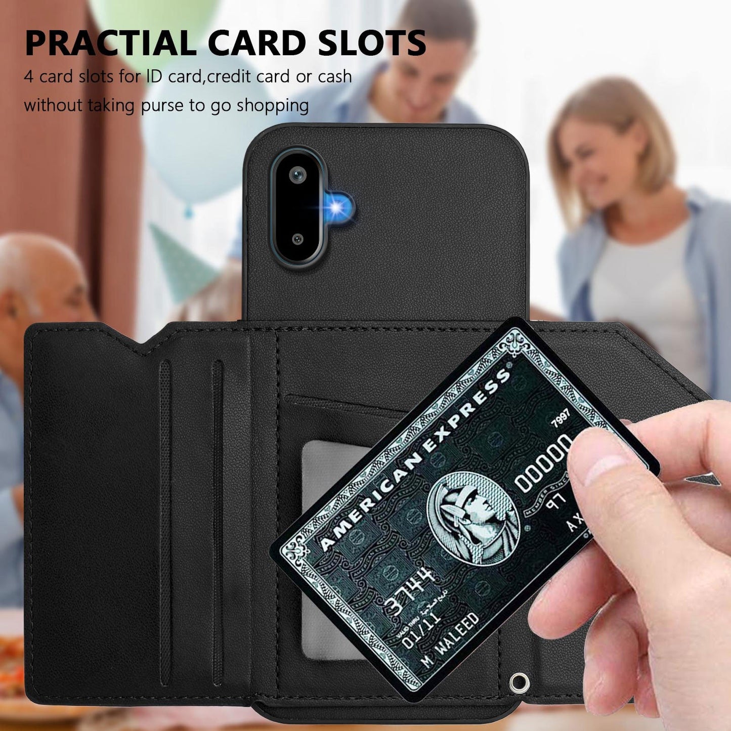 For Samsung Galaxy M06 5G / Galaxy F06 5G Case Card Holder Kickstand Skin-Touch Phone Cover with Wrist Strap - Black