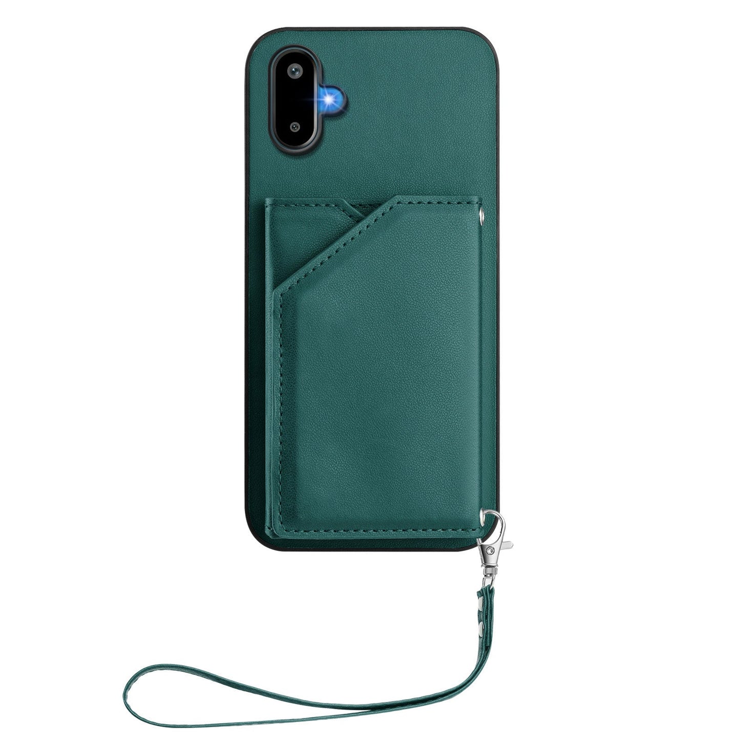 For Samsung Galaxy M06 5G / Galaxy F06 5G Case Card Holder Kickstand Skin-Touch Phone Cover with Wrist Strap - Green