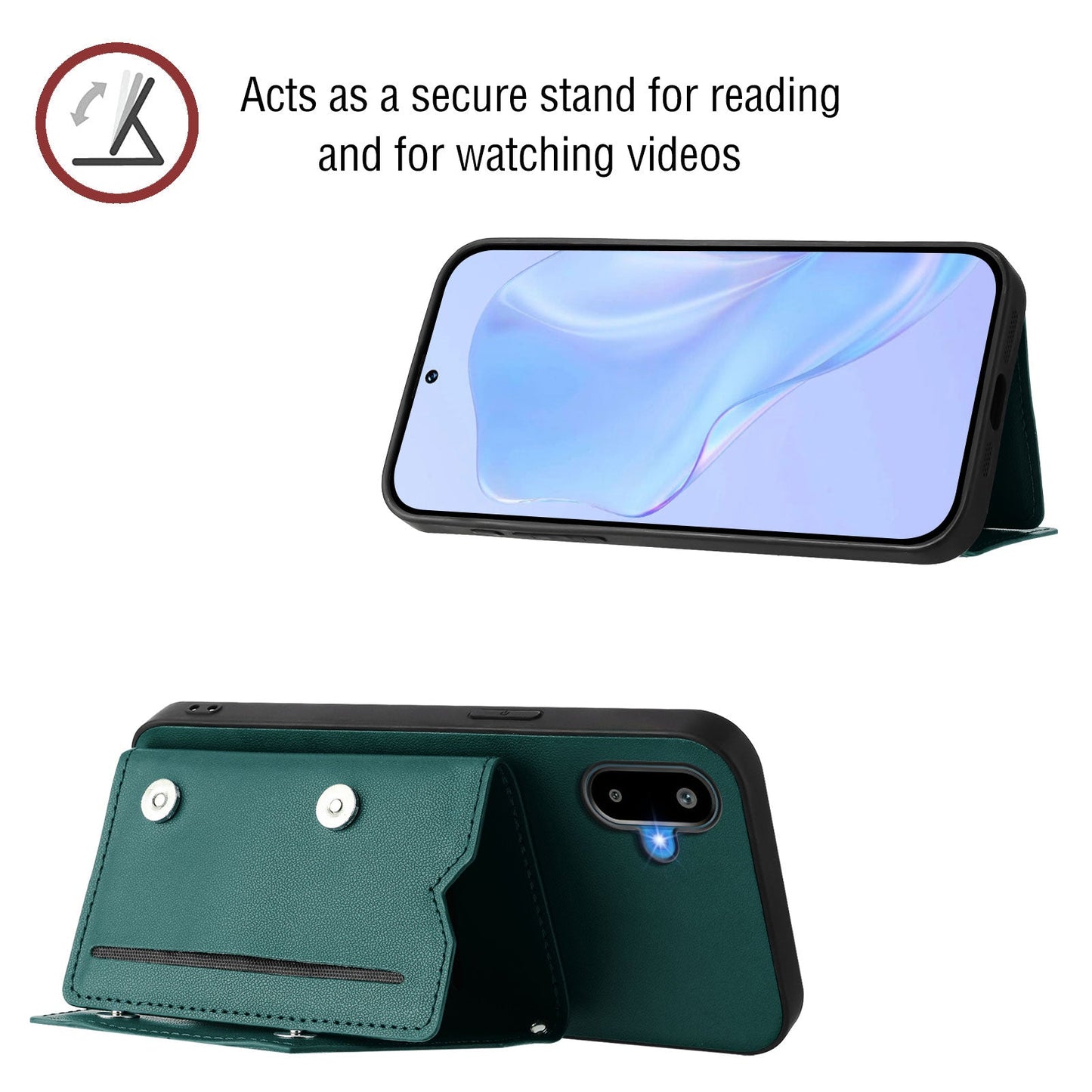 For Samsung Galaxy M06 5G / Galaxy F06 5G Case Card Holder Kickstand Skin-Touch Phone Cover with Wrist Strap - Green