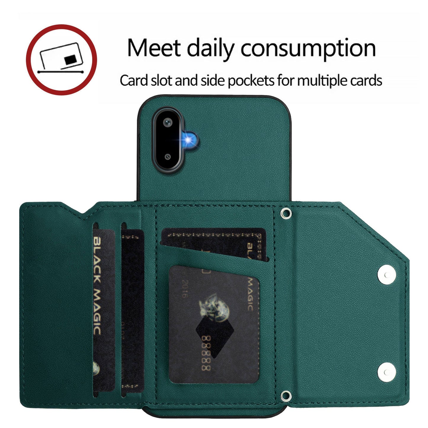 For Samsung Galaxy M06 5G / Galaxy F06 5G Case Card Holder Kickstand Skin-Touch Phone Cover with Wrist Strap - Green