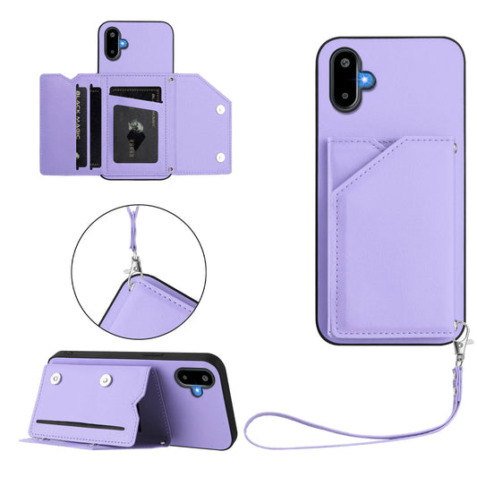 For Samsung Galaxy M06 5G / Galaxy F06 5G Case Card Holder Kickstand Skin-Touch Phone Cover with Wrist Strap - Light Purple