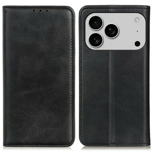 For iPhone 17 Pro Max Case Split Leather Flip Wallet Phone Cover - Black