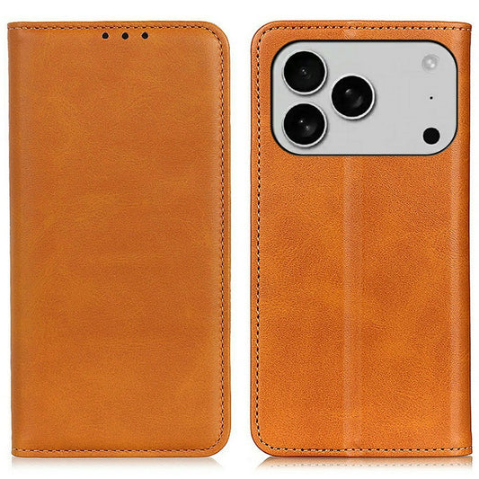 For iPhone 17 Pro Max Case Split Leather Flip Wallet Phone Cover - Brown